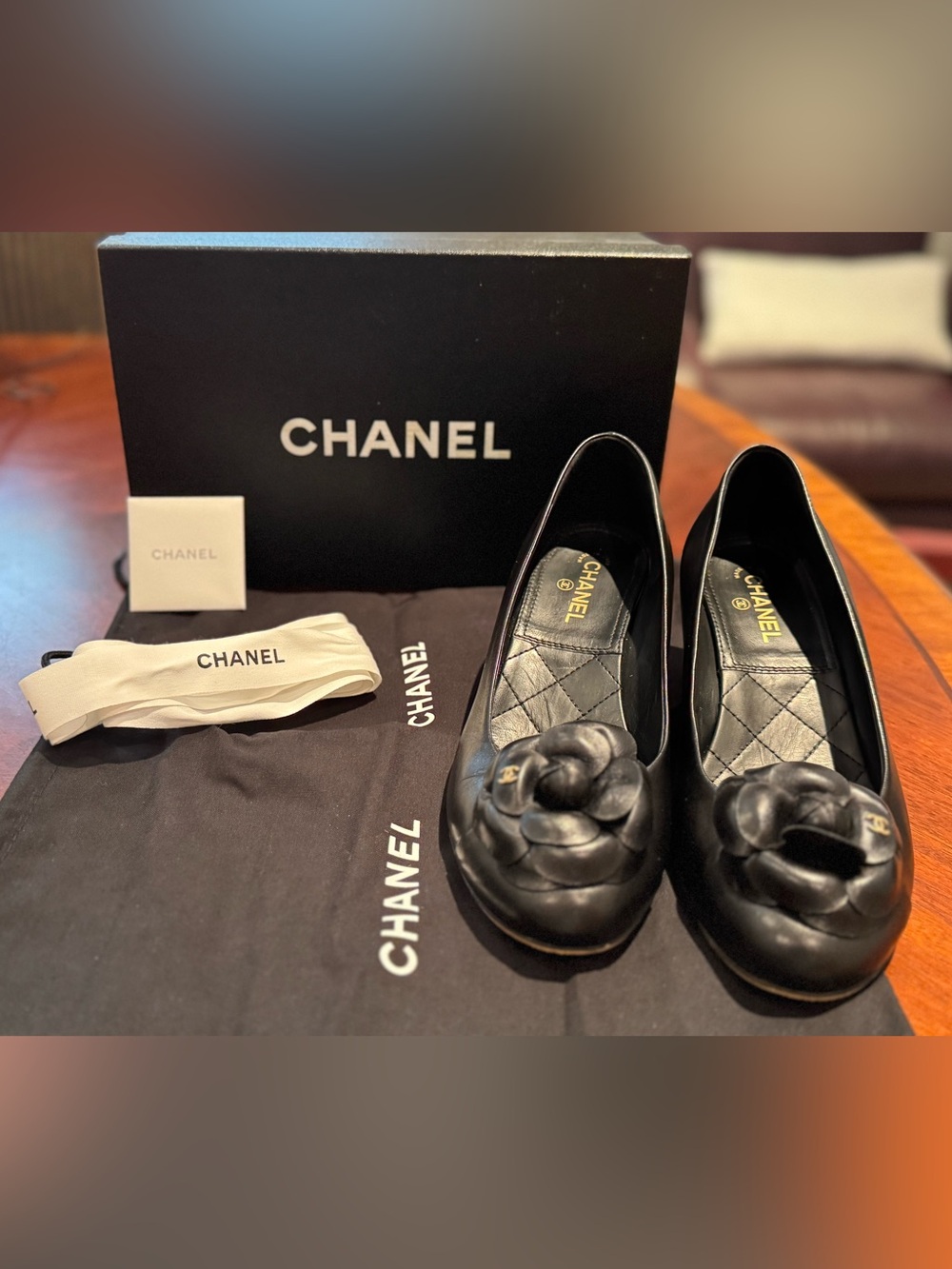 Authentic Chanel Black Leather Camellia Block Heel Pumps – Size 38C - Picture 13 of 15